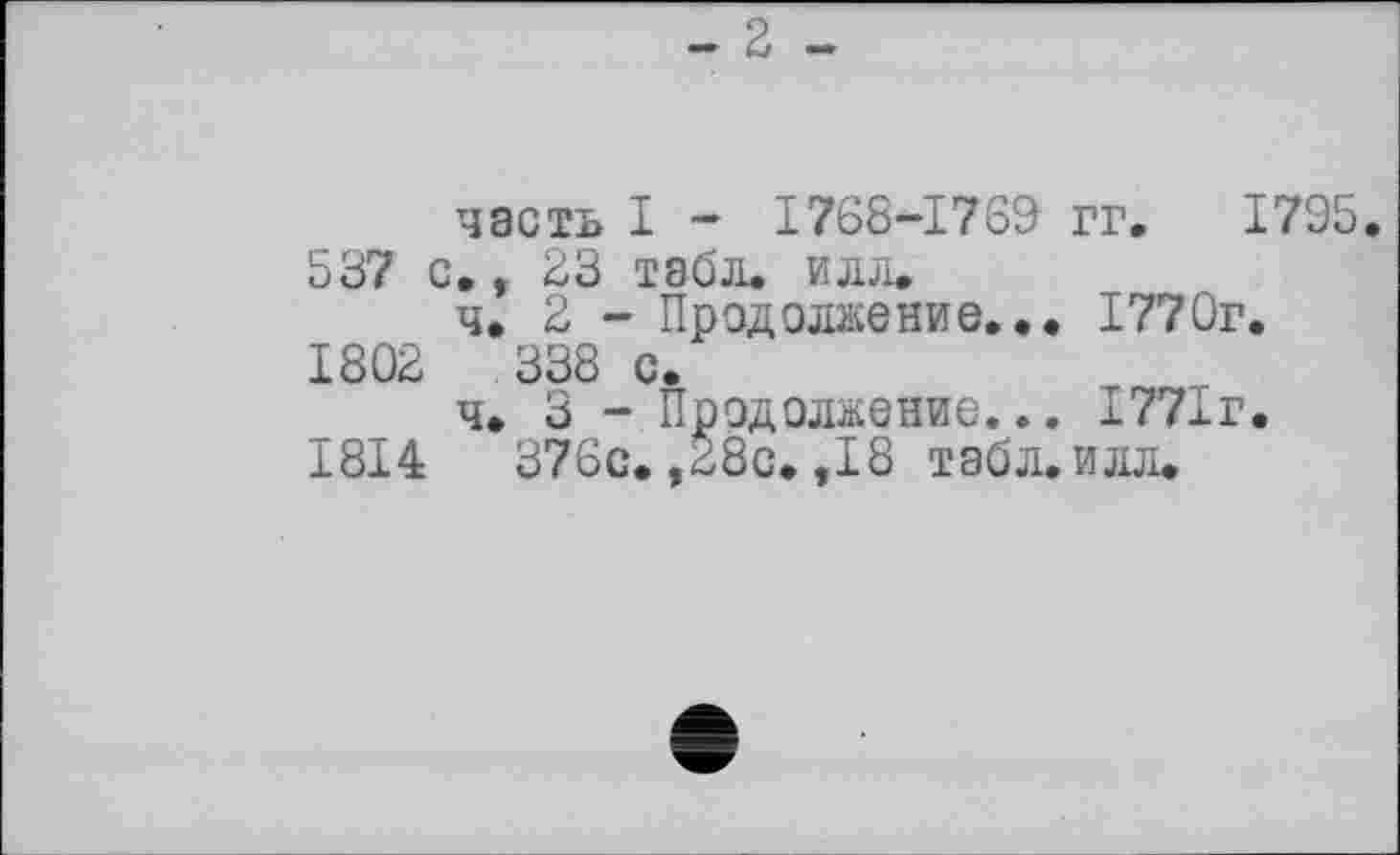 ﻿часть I - 1768-1769 гг. 1795 537 с., 23 табл. илл.
ч. 2 - Продолжение... 1770г.
1802	338 с.
ч. 3 - Продолжение.». 1771г.
1814	376с. ,28с. .18 табл. илл.